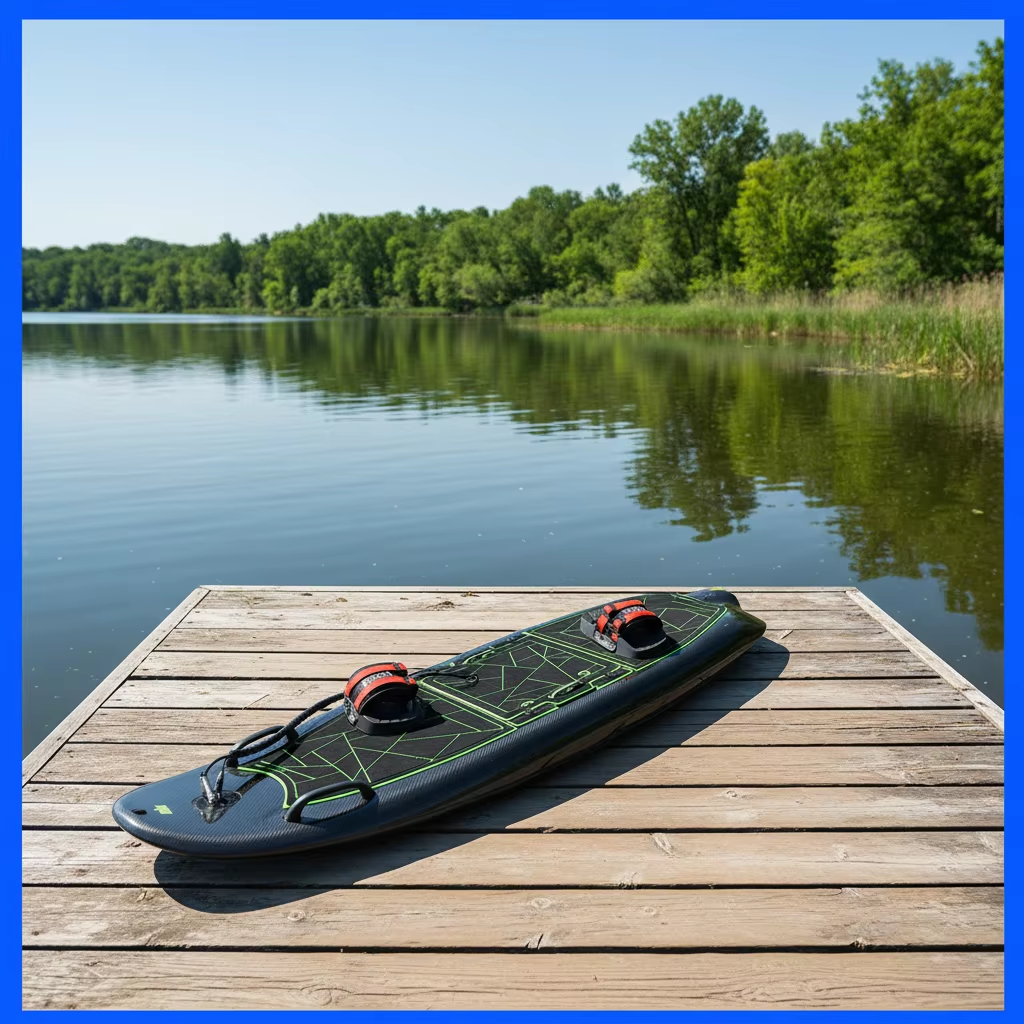 HYDEMAX carbon fiber electric surfboard on dock