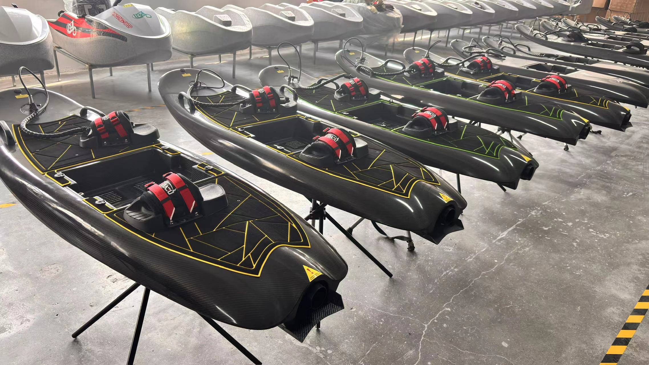 Factory stock of electric surfboards